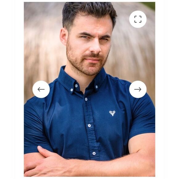 Scott Ellis NWOT Deep Blue "Carter" Oxford Short Sleeve Linen Button Down Shirt - Picture 4 of 8